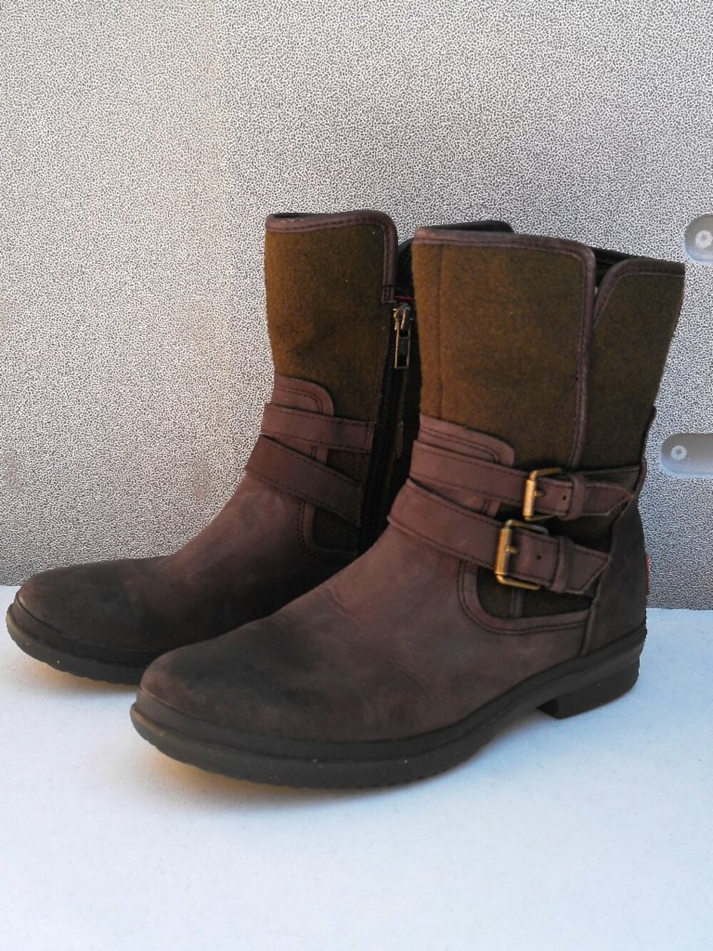 UGG Simmens Waterproof Leather Boot Size 8.5 Stout Brown Moto Biker Combat